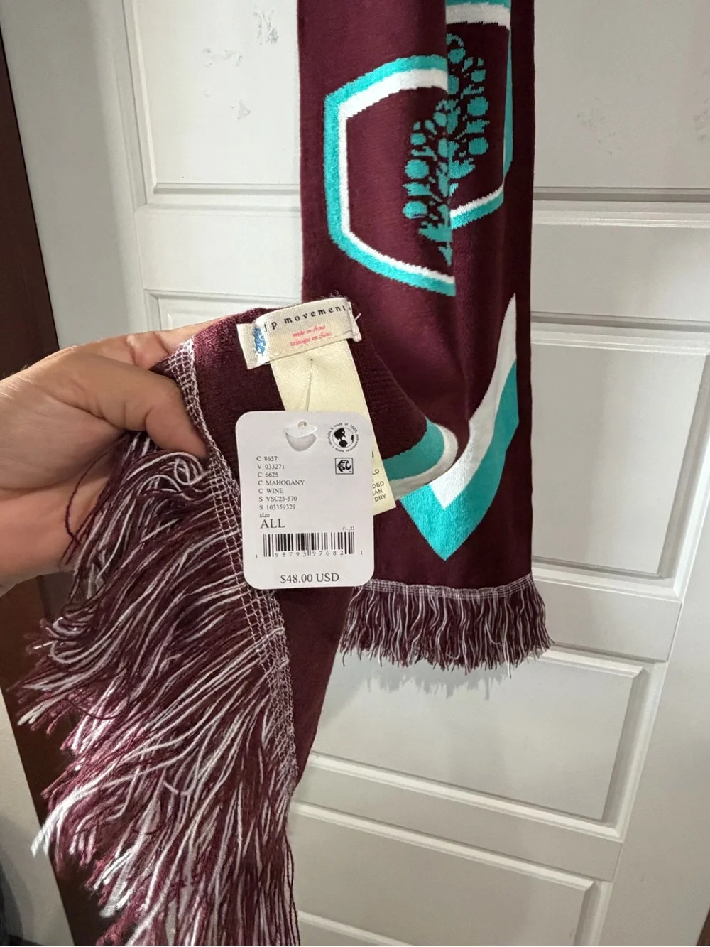 FP Movement by Free People Maroon and Teal Graphic Fringe Wrap